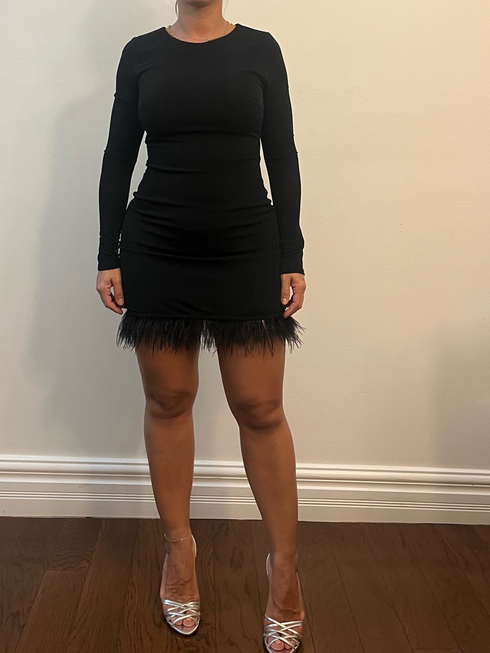 Black Feather-Trim Mini dress - Sleek Evening Style